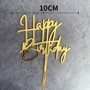 Decoratiune Topper pentru Tort, Flippy, Model Happy Birthday, Tematica Aniversare, Auriu, 10 cm - Img 2