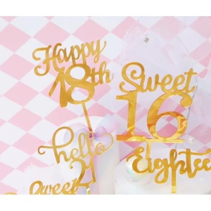 Decoratiune Topper pentru Tort, Flippy, Model Happy18th, Dimensiuni 10 cm, Tematica Majorat, Auriu - Img 5