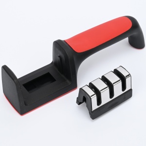 Dispozitiv pentru ascutit cutite Flippy, cu 3 pozitii, rosu/negru, material inox si ABS, 21.5x5x6 cm - Img 2