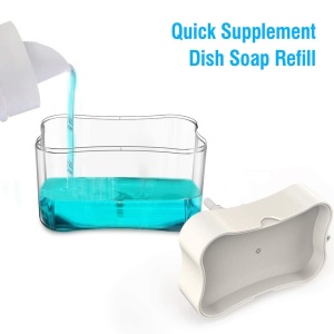 Dozator Flippy, Dispenser 2 in 1 pentru Detergent Lichid de Vase sau pentru Obiecte Sanitare cu Suport pentru Burete de Bucatarie ,14 x 10.5 x 10 cm, capacitate 380 ml, alb - Img 5
