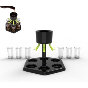 Dozator Hexagonal cu Suport pentru Shoturi, Flippy, 6 Pahare, Set Complet cu Ambalaj si Cutie, Dispenser, Divizor, Joc de Baut, Negru - Img 8