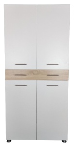 Dulap sau pantofar Zaragosa, stejar alb si alb, 90x35x195 cm - Img 1