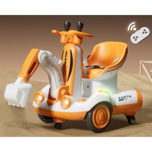 Excavator Electric, Flippy, pe 4 Roti Antiderapante, cu Telecomanda, Brat Controlat Electric, cu Telecomanda, +2 Ani, Galben - Img 2