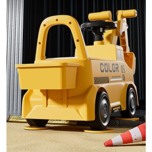 Excavator Manual pentru copii, Flippy, 3 ani, Sport, Claxon, Cutie Depozitare, Lumini, Scaun, 62x26x47 cm, Galben - Img 9