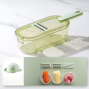 Feliator Multifunctional, Flippy, 3 in 1, pentru Fructe si Legume, 6 Piese, Maner, Lame de Inox, Recipient Stocare, Protectie Mana, ABS, 35x12x9.4 cm, Verde - Img 7