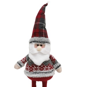 Figurina Decorativa, Pentru Craciun, Flippy, Mos Craciun, Picioare Telescopice, Inaltime Reglabila 44-54cm, Bluza cu Fulgi, Rosu/Gri - Img 4