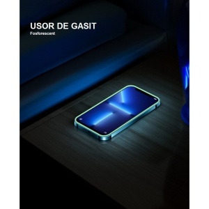 Folie de Sticla Securizata pentru Apple iPhone 15 Pro, Flippy, Luminous, Margine Fosforescenta Neon din Silicon, Mat, Anti-Amprenta, Protectie Completa, 9H, Alb - Img 6