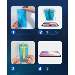 Folie sticla securizata cu sistem de montare usor si rapid Flippy pentru Apple iPhone 14 Plus / 13 Pro Max, Transparent cu margini negre - Img 4
