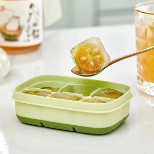 Forma pentru gheata cu presa Flippy, din silicon alimentar, 6 cuburi, caserola pentru depozitare, usor de folosit si curatat, 10.5 x 7.5 x 4.1 cm, verde - Img 6
