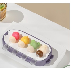 Forma pentru inghetata Flippy, 4 compartimente, forme cu animalute, materialsilicon si ABS, 21 x 12.8 x 3cm, mov - Img 3