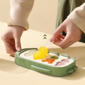 Forma pentru inghetata Flippy, 4 compartimente, forme cu animalute, materialsilicon si ABS, 21 x 12.8 x 3cm, verde - Img 4