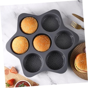 Forme de Silicon pentru Copt, Flippy, 7 Forme Rotiunde, pentru Burgeri si Prajituri, 38.5 x 4 cm, Negru - Img 5