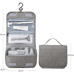 Geanta cosmetice voiaj, Flippy, material panza, impermeabil, 3 compartimente, cu agatatoare, Gri, 47 x 28 x 20 cm - Img 6
