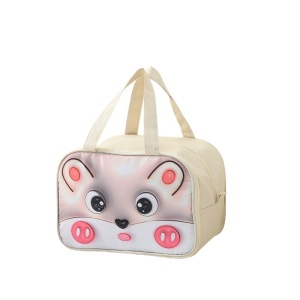 Geantă Frigorifică, Flippy, cu Desene Animat 3D, Portabilă pentru Copii, de Prânz, din Pânză Oxford, 27.5x18x20 cm, Model Soricel, Bej - Img 1