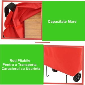 Geanta Pliabila, Flippy, 2 in 1, Carucior cu Roti, pentru Cumparaturi, 19 l, Rosu, Plastic, 39 x 46 x 12 cm - Img 7