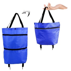 Geanta Pliabila, Flippy, 2 in 1, Carucior cu Roti, pentru Cumparaturi, 19 l, Albastru, Plastic, 39 x 46 x 12 cm - Img 1