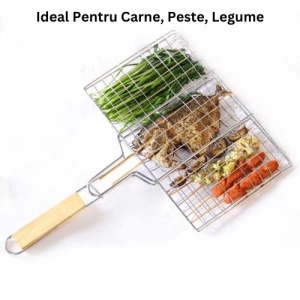 Gratar pentru Peste si Carne, Flippy, Suprafata Utila 32x19 cm, Otel Inoxidabil, cu Maner, Portabil, Argintiu - Img 6