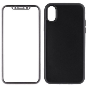 Husa Apple iPhone X Full Silicone 360 Negru + Folie de protectie - Img 4