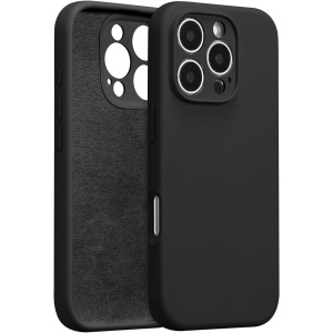 Husa de Protectie, Flippy, pentru iPhone 16 Pro Max, Liquid Silicone, cu Microfibra pe Interior, Protectie Antisoc, Compatibil Incarcare Wireless, Negru