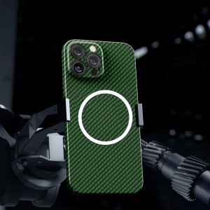 Husa de protectie pentru iPhone 14, Flippy, Magnetica, MagSafe, Carbon Fiber Protectie Antisoc, Verde - Img 2