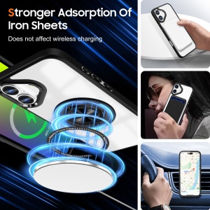 Husa de Protectie TPU, Flippy, pentru iPhone 16 Plus, Anticadere, cu Incarcare Wireless, Tehnologie Magsafe, Inel Magnetic Rotativ cu Functie de Suport, Transparent-Negru - Img 4
