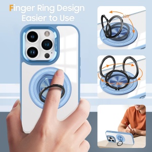 Husa de Protectie TPU, Flippy, pentru iPhone 16 Pro, Anticadere, cu Incarcare Wireless, Tehnologie Magsafe, Inel Magnetic Rotativ cu Functie de Suport, Transparent-Albastru Deschis - Img 4