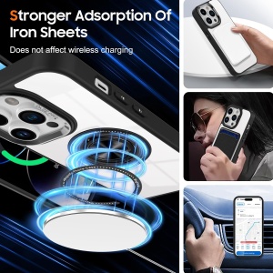 Husa de Protectie TPU, Flippy, pentru iPhone 16 Pro Max, Anticadere, cu Incarcare Wireless, Tehnologie Magsafe, Inel Magnetic Rotativ cu Functie de Suport, Transparent-Negru - Img 5