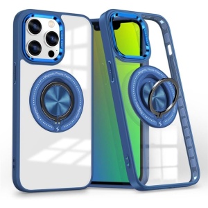 Husa de Protectie TPU, Flippy, pentru iPhone 16 Pro Max, cu Incarcare Wireless, Tehnologie Magsafe, Inel Magnetic Rotativ cu Functie de Suport, Transparent-Albastru Inchis - Img 1