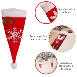 Husa decorativa festiva pentru 3 tacamuri Flippy, model caciulita cu fulg, material textil si poliester, 18 x 7 cm, rosu - Img 5