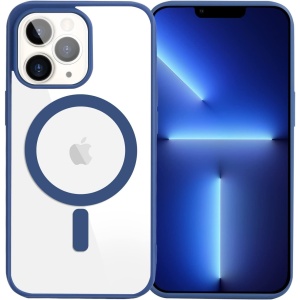 Husa MagSafe pentru Apple iPhone 13, Full Cover, Frosted Acrylic Color Big Hole, Magnetica, Incarcare Wireless, Flippy, Albastru - Img 1