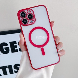 Husa MagSafe pentru Apple iPhone 13, Protectie camera, Full TPU, Margini colorate Electroplating, Magnetica, Incarcare Wireless, Flippy, Rosu - Img 3