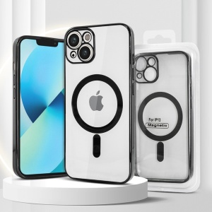 Husa MagSafe pentru Apple iPhone 14 Pro Max, Full Cover, Protectie camera, Margini colorate Electroplating, Magnetica, Incarcare Wireless, Flippy, Negru - Img 2