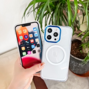 Husa MagSafe Silicone pentru iPhone 12 Pro Max, Flippy, Transparenta, Magnetica, Extra Protectie Camera Albastru - Img 4