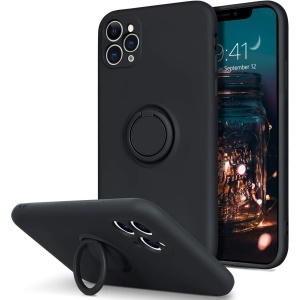 Husa protectie Flippy compatibila cu Apple iPhone 11 Pro Max Liquid Silicone Ring cu suport rotativ Negru - Img 1