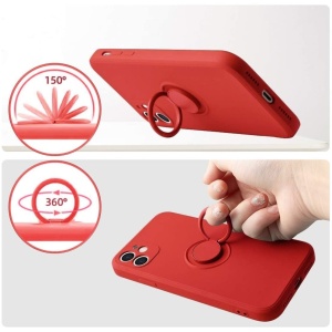 Husa protectie Flippy compatibila cu Apple iPhone 12 Liquid Silicone Ring cu suport rotativ Rosu - Img 5