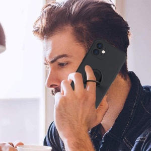 Husa protectie Flippy compatibila cu Apple iPhone 12 Mini Liquid Silicone Ring cu suport rotativ Negru - Img 2