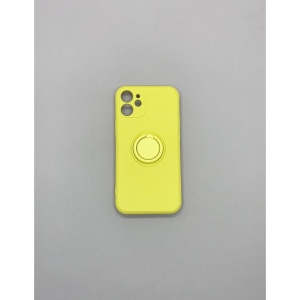 Husa protectie Flippy compatibila cu Apple iPhone 12 Mini Liquid Silicone Ring cu suport rotativ Galben - Img 5