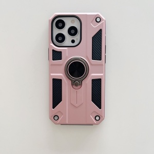 Husa protectie Flippy compatibila cu Apple iPhone 13 Defender Model 5 cu suport prindere inel,Roz Auriu - Img 3