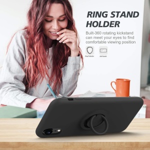 Husa protectie Flippy compatibila cu Apple iPhone XR Liquid Silicone Ring cu suport rotativ Negru - Img 8