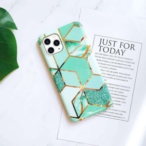 Husa protectie pentru Apple iPhone XR Soft IMD TPU Marble Geometric Verde - Img 3
