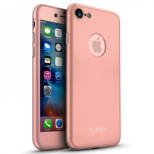 Husa protectile Flippy Premium Full Cover 360 pentru Apple iPhone 8, Roz Auriu cu Folie Sticla inclusa - Img 2