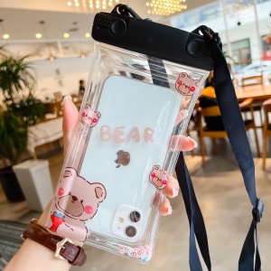 Husa subacvatica Fruity Waterproof Flippy, Snowproof, Universala, Impermeabila, cu Snur, pentru telefon sau documente, Berry Bear, Negru - Img 2
