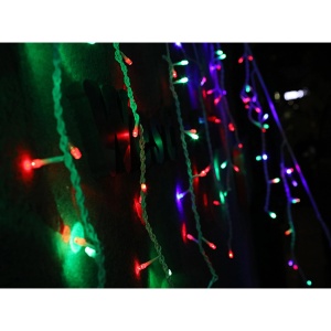 Instalatie Craciun, 40 m, 1144 Led-uri ,Franjuri, Rosu / Verde/ Albastru, Flash, Transformator, Interconectabila, Prelungitor 3 m inclus, Fir Negru, Flippy - Img 2