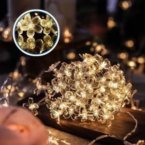 Instalatie Craciun, 6.5 metri, 30 Becuri LED tip Flori de cires, pentru exterior cu incarcare solara, Alb cald, Flippy - Img 11