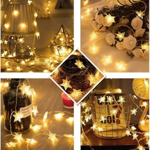 Instalatie Craciun, 6 metri,40 LED-uri cu Ornament tip Stea, Alb Cald, USB lung, fir cupru, liniar, interior/exterior, Flippy - Img 2
