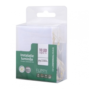 Instalatie Craciun, Liniara, 1 m, Baterii, 10 LED-uri, Alb Cald, Fir Cupru, Interior/Exterior, Flippy - Img 2