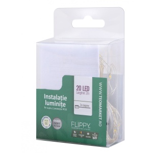 Instalatie Craciun, Liniara, 2 m, Baterii, 20 LED-uri, Alb Cald, Fir Cupru, Interior/Exterior, Flippy - Img 6