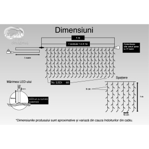 Instalatie Craciun, Tip Perdea, IP44, 1 m x 1 m, 60 LED-uri, Albastru, cu flash, Transformator, Interconectabila, Prelungitor 5 m inclus, Fir transparent, Interior/ Exterior, Flippy - Img 6