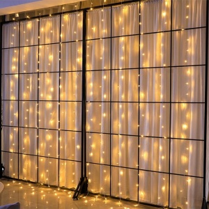 Instalatie Craciun, Tip Perdea, IP44, 12 m x 1 m, 720 LED-uri, Alb cald, 8 jocuri de lumini, Transformator cu telecomanda, Interconectabila, Prelungitor 5 m inclus, Fir transparent, Interior/ Exterior, Flippy - Img 7