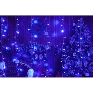 Instalatie Craciun, Tip Perdea, IP44, 2 m x 1 m, 120 LED-uri, Albastru, 8 jocuri de lumini, Transformator, Interconectabila, Prelungitor 5 m inclus, Fir transparent, Interior/ Exterior, Flippy - Img 7